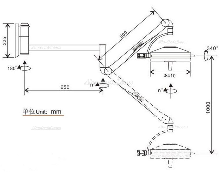 KWS KD-2036D-1 108W Wall Hanging Shadowless Lamp Surgical Medical Exam Light